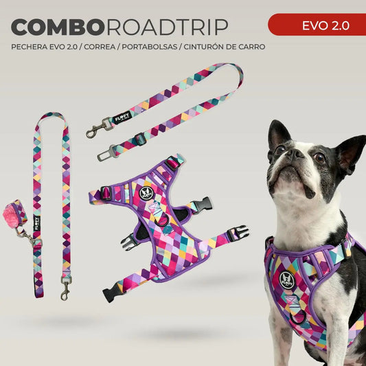 Combo Road Trip Pechera Evo 2.0 + Correa + Cinturón de Carro Frida Pets